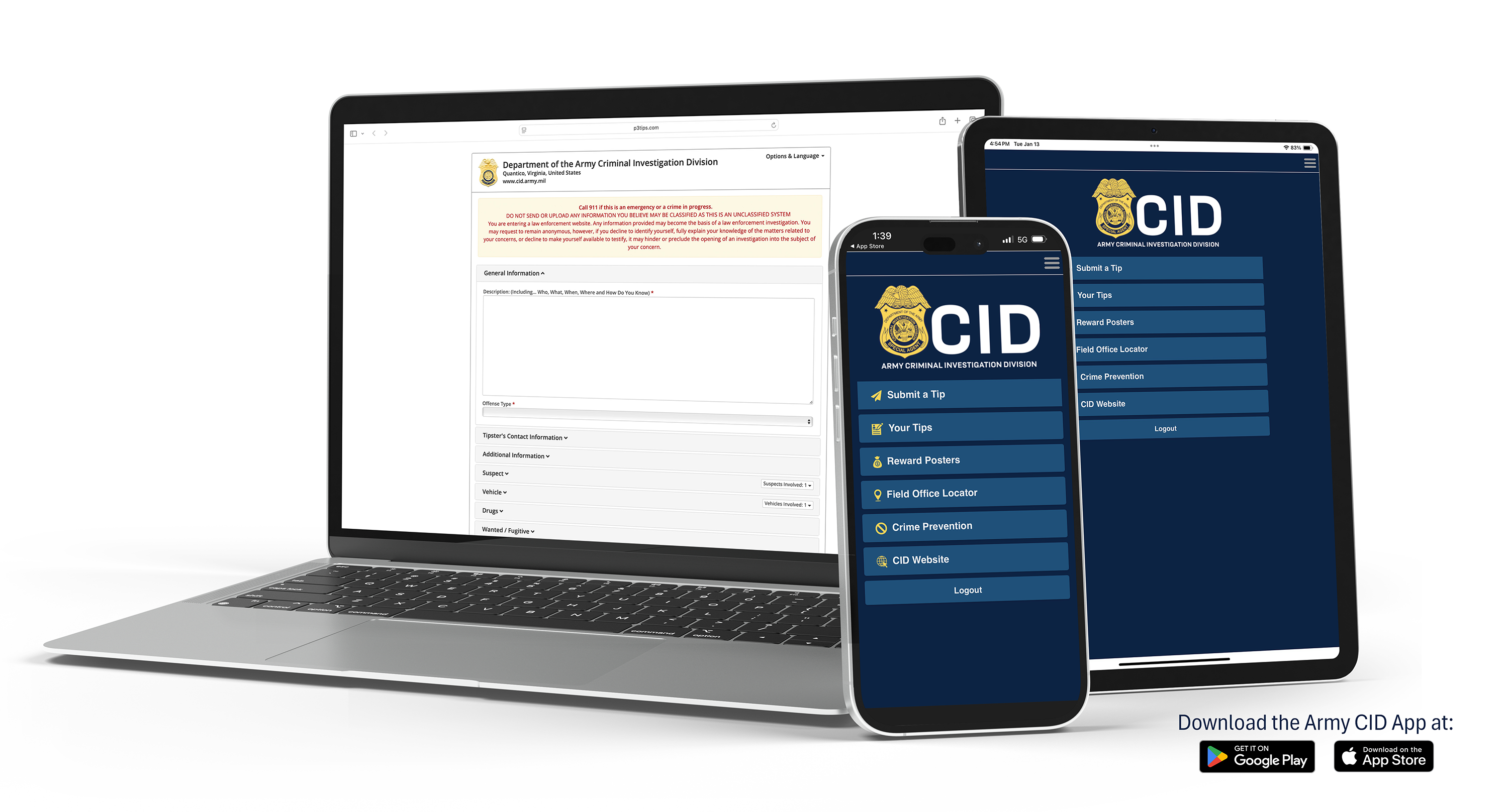 Submit a Tip using web-based or mobile applications